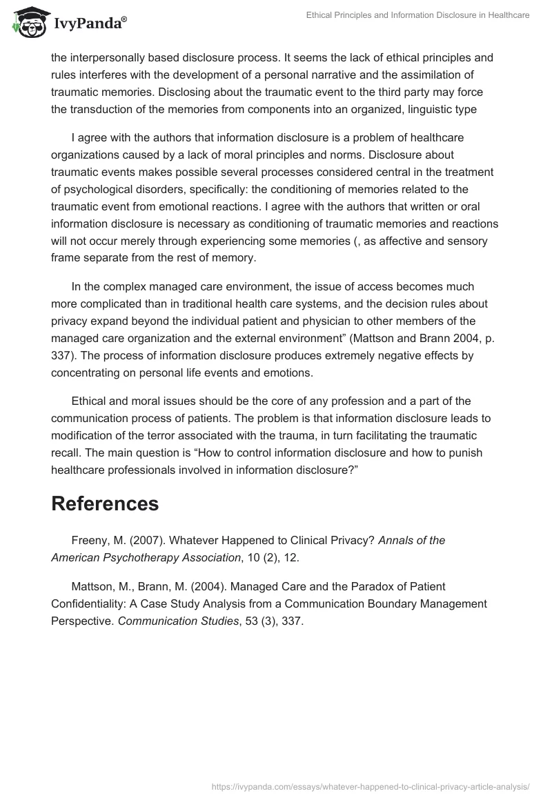 Ethical Principles and Information Disclosure in Healthcare. Page 2