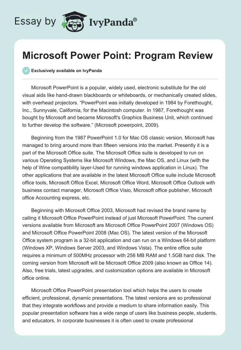 Microsoft Power Point: Program Review. Page 1