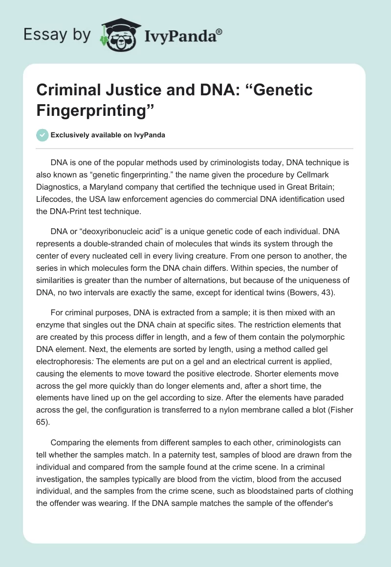 Criminal Justice and DNA: “Genetic Fingerprinting”. Page 1