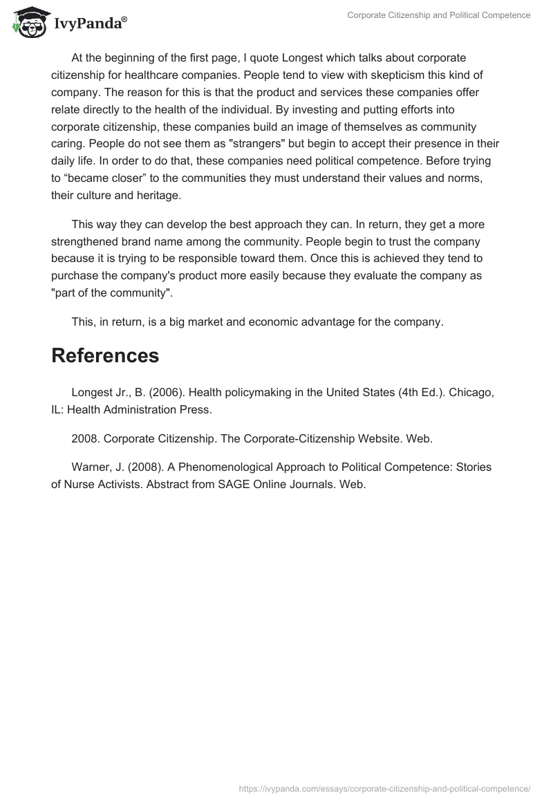 Corporate Citizenship and Political Competence. Page 2