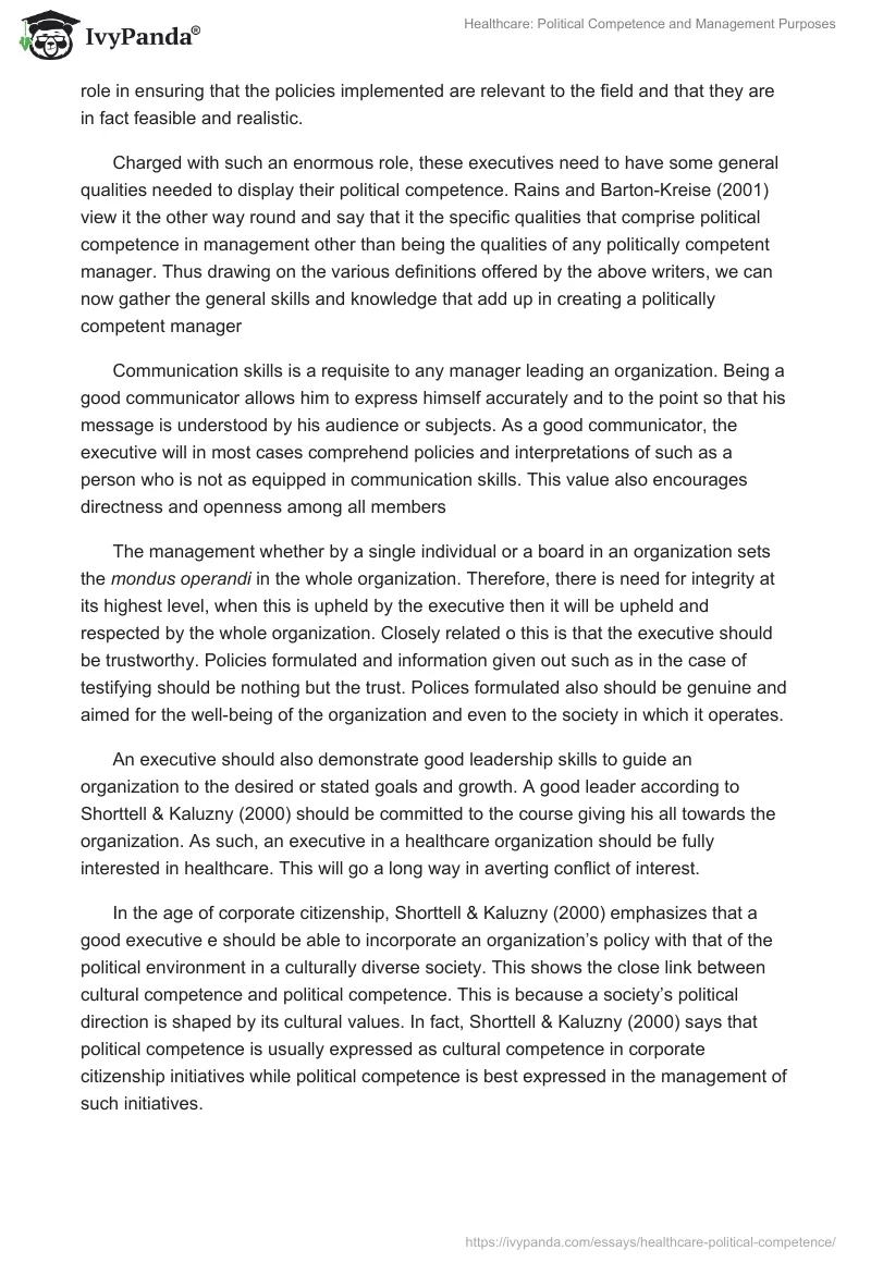 Healthcare: Political Competence and Management Purposes. Page 2