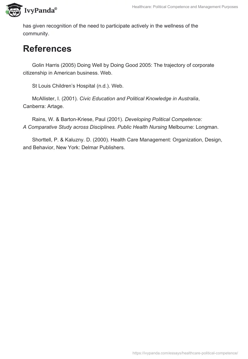 Healthcare: Political Competence and Management Purposes. Page 4