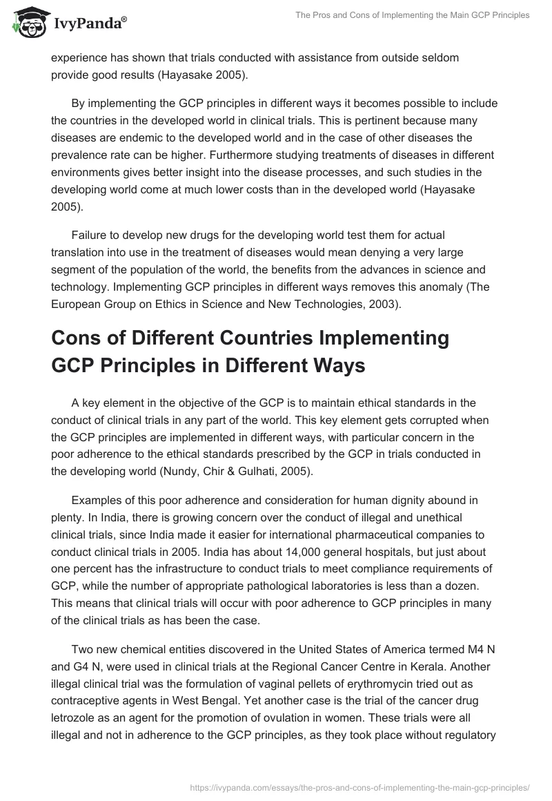 The Pros and Cons of Implementing the Main GCP Principles. Page 2