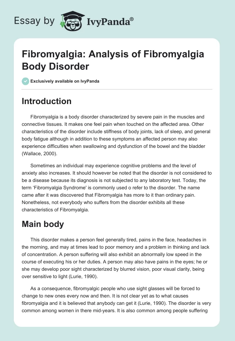 Fibromyalgia: Analysis of Fibromyalgia Body Disorder. Page 1
