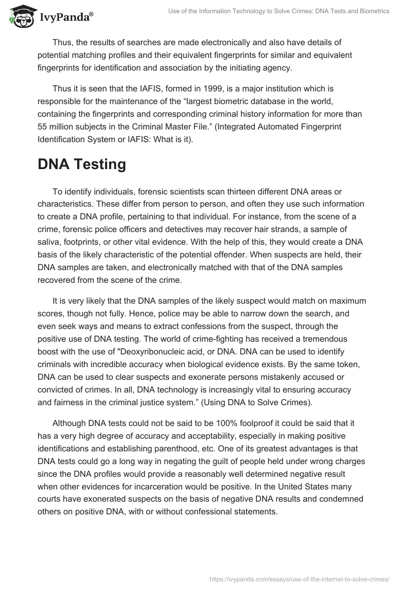 Use of the Information Technology to Solve Crimes: DNA Tests and Biometrics. Page 2