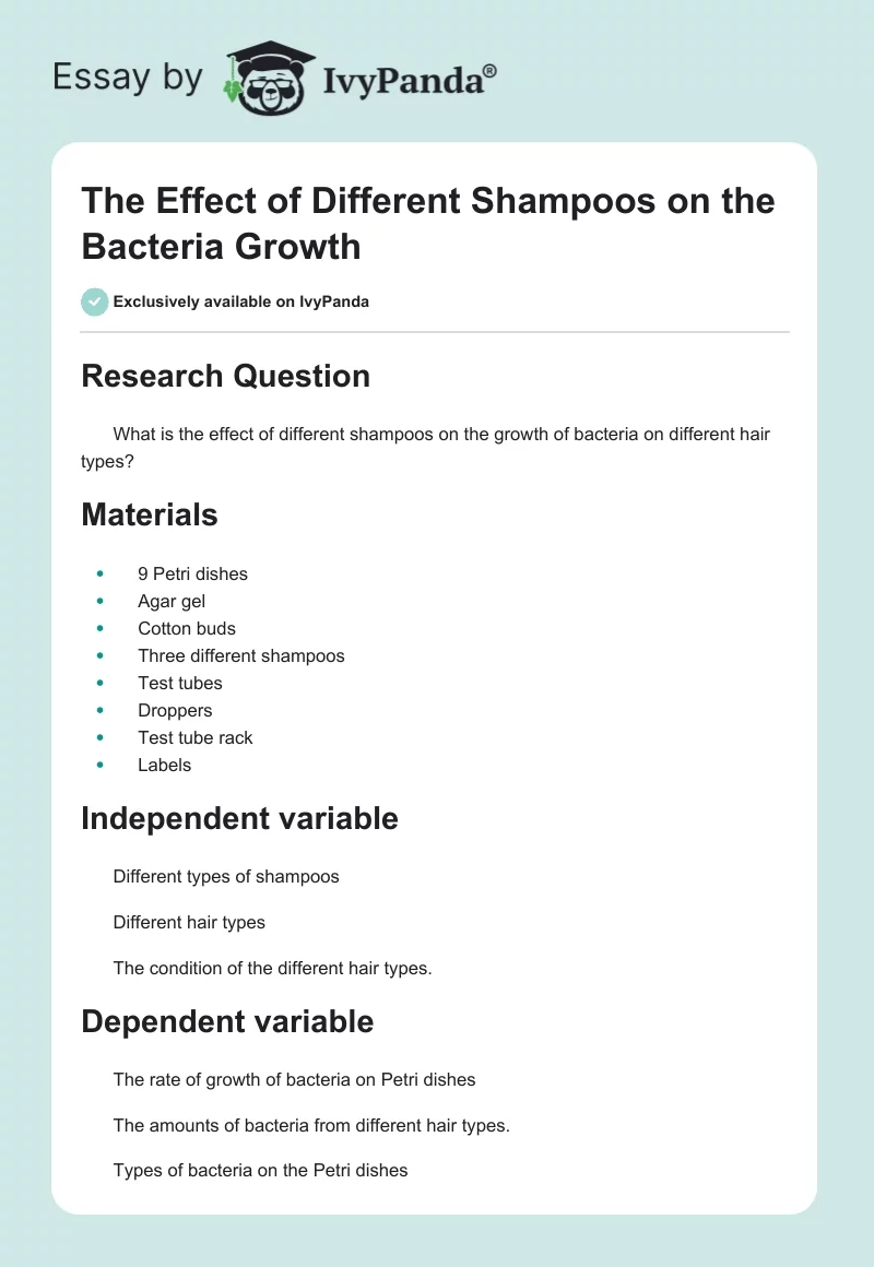 The Effect of Different Shampoos on the Bacteria Growth. Page 1