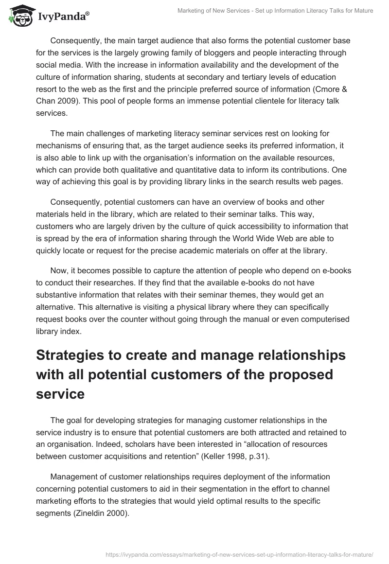 Marketing of New Services - Set up Information Literacy Talks for Mature. Page 2