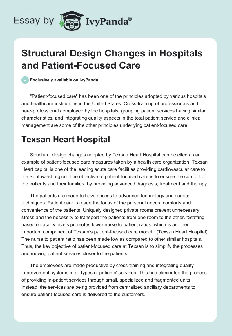 Structural Design Changes in Hospitals and Patient-Focused Care. Page 1
