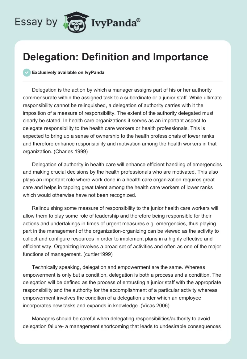 Delegation: Definition and Importance. Page 1