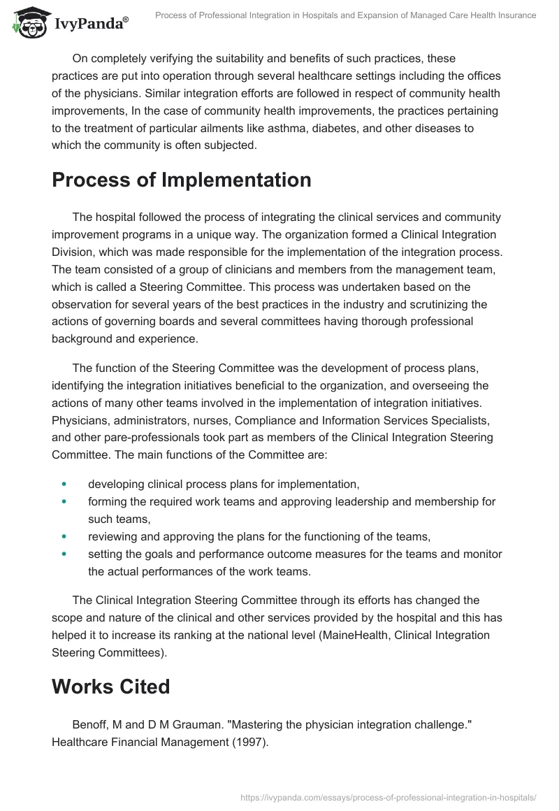 Process of Professional Integration in Hospitals and Expansion of Managed Care Health Insurance. Page 2