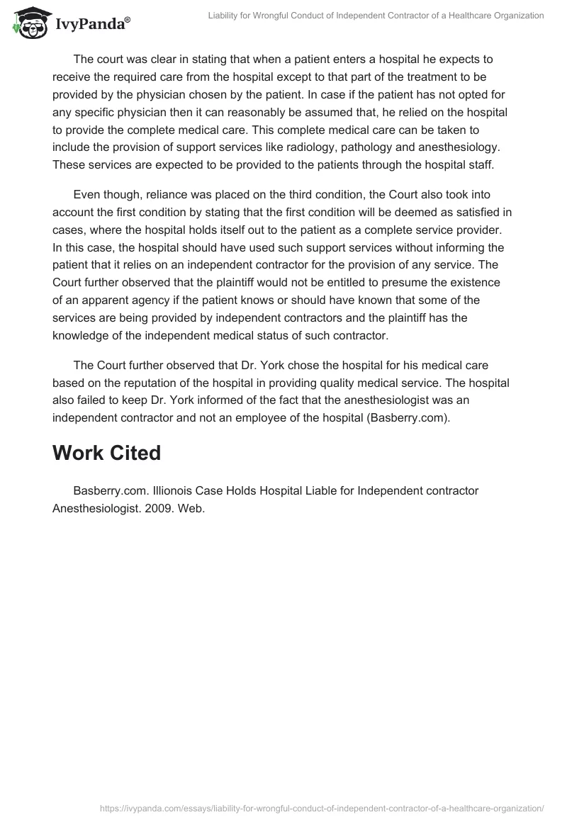 Liability for Wrongful Conduct of Independent Contractor of a Healthcare Organization. Page 2