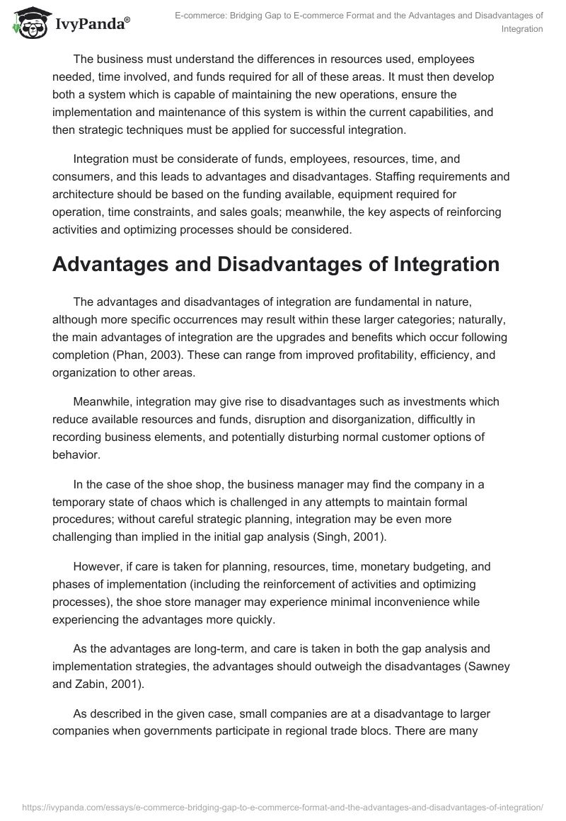 E-Commerce: Bridging Gap to E-Commerce Format and the Advantages and Disadvantages of Integration. Page 2