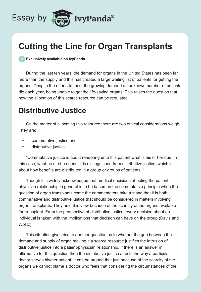 Cutting the Line for Organ Transplants. Page 1