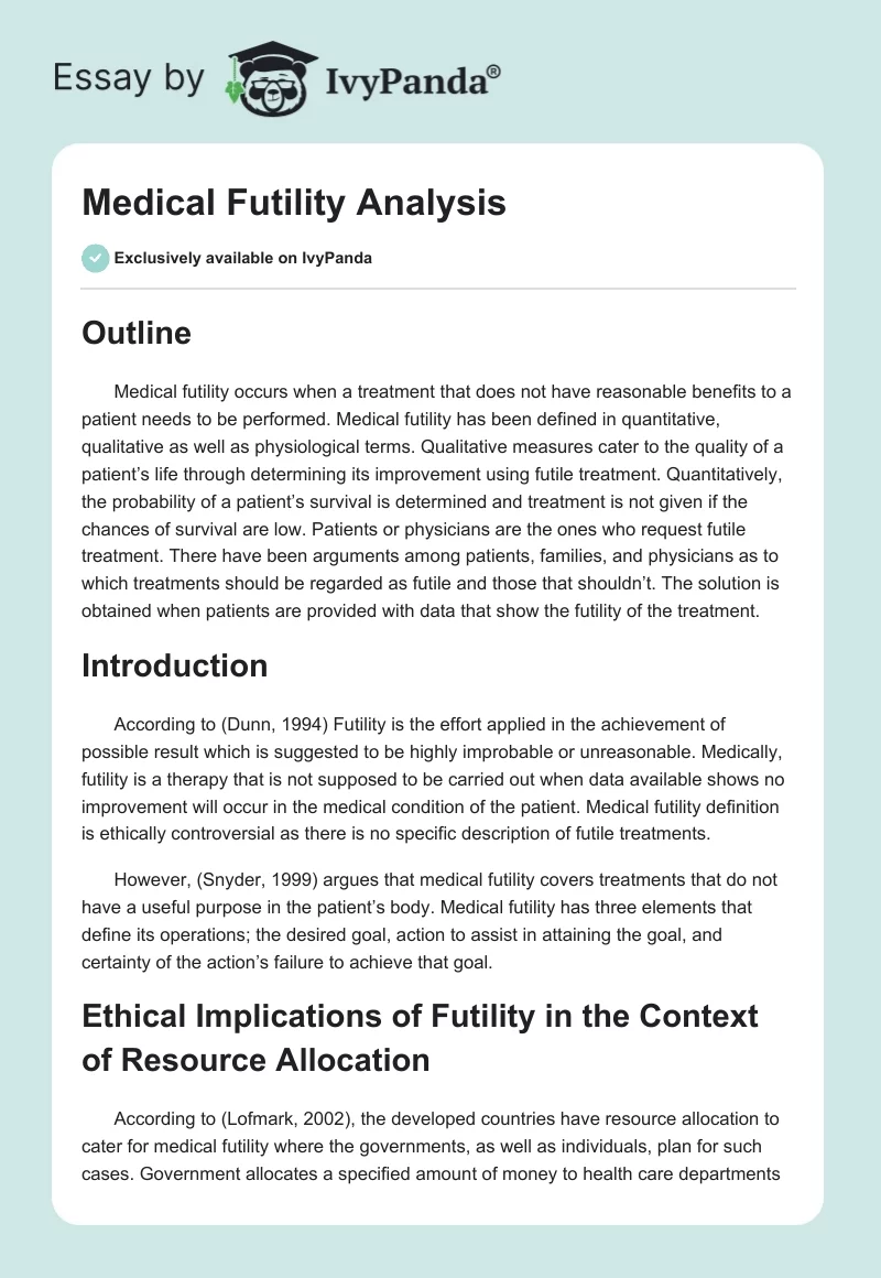 Medical Futility Analysis. Page 1