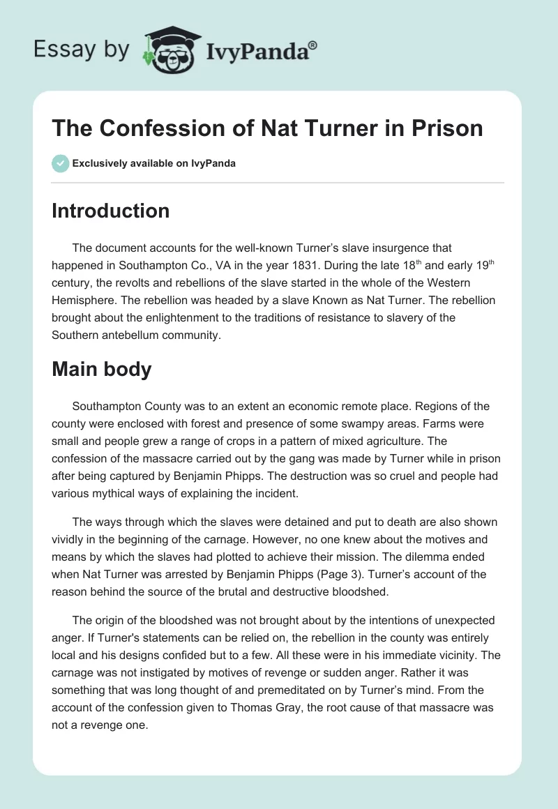 The Confession of Nat Turner in Prison. Page 1