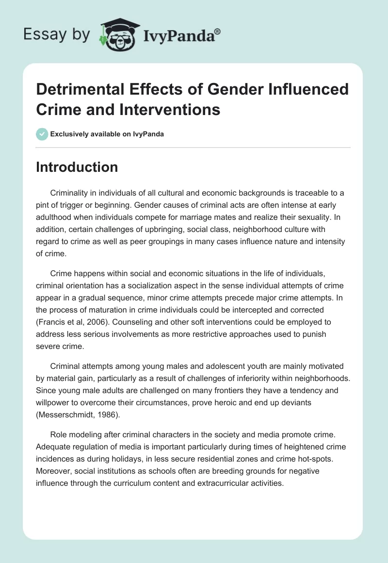 Detrimental Effects of Gender Influenced Crime and Interventions. Page 1