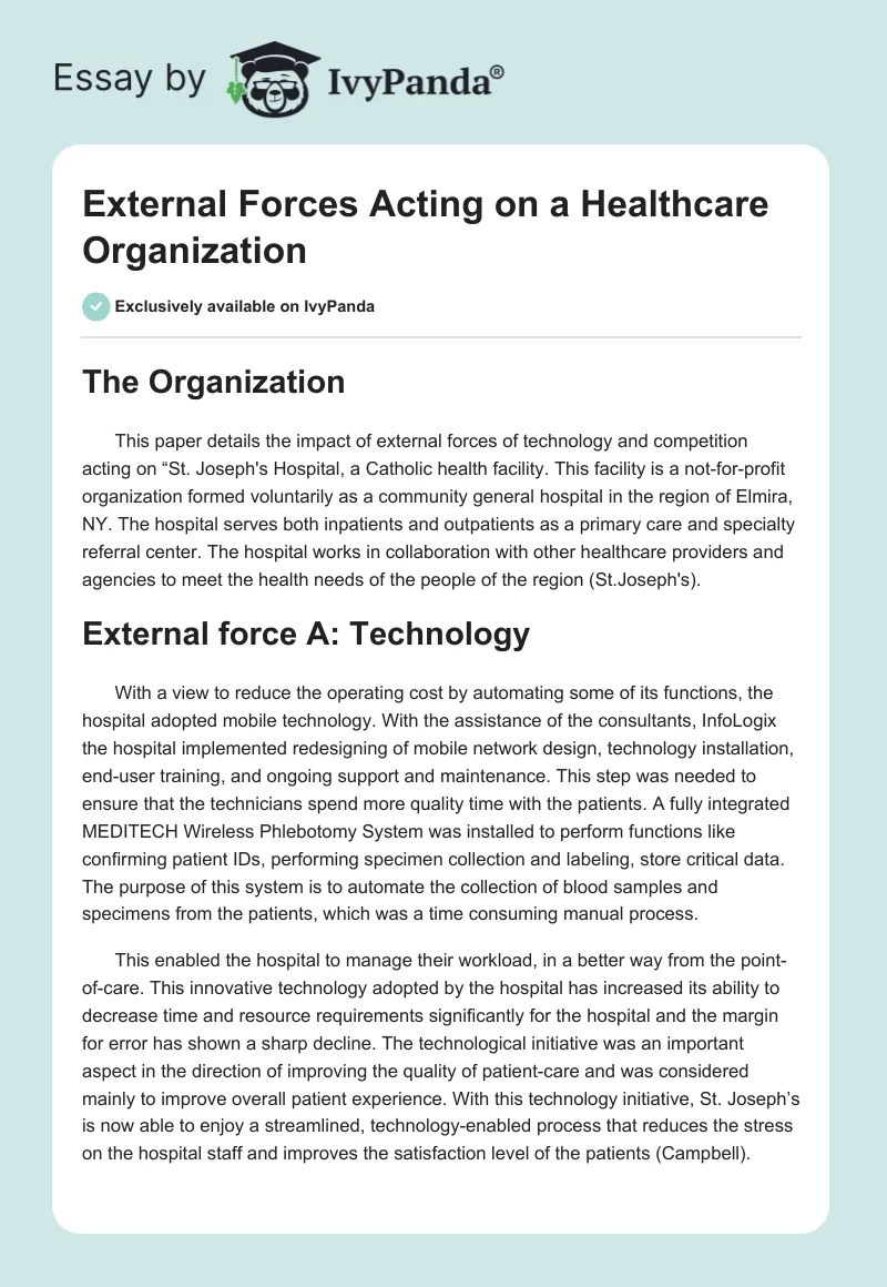 External Forces Acting on a Healthcare Organization. Page 1