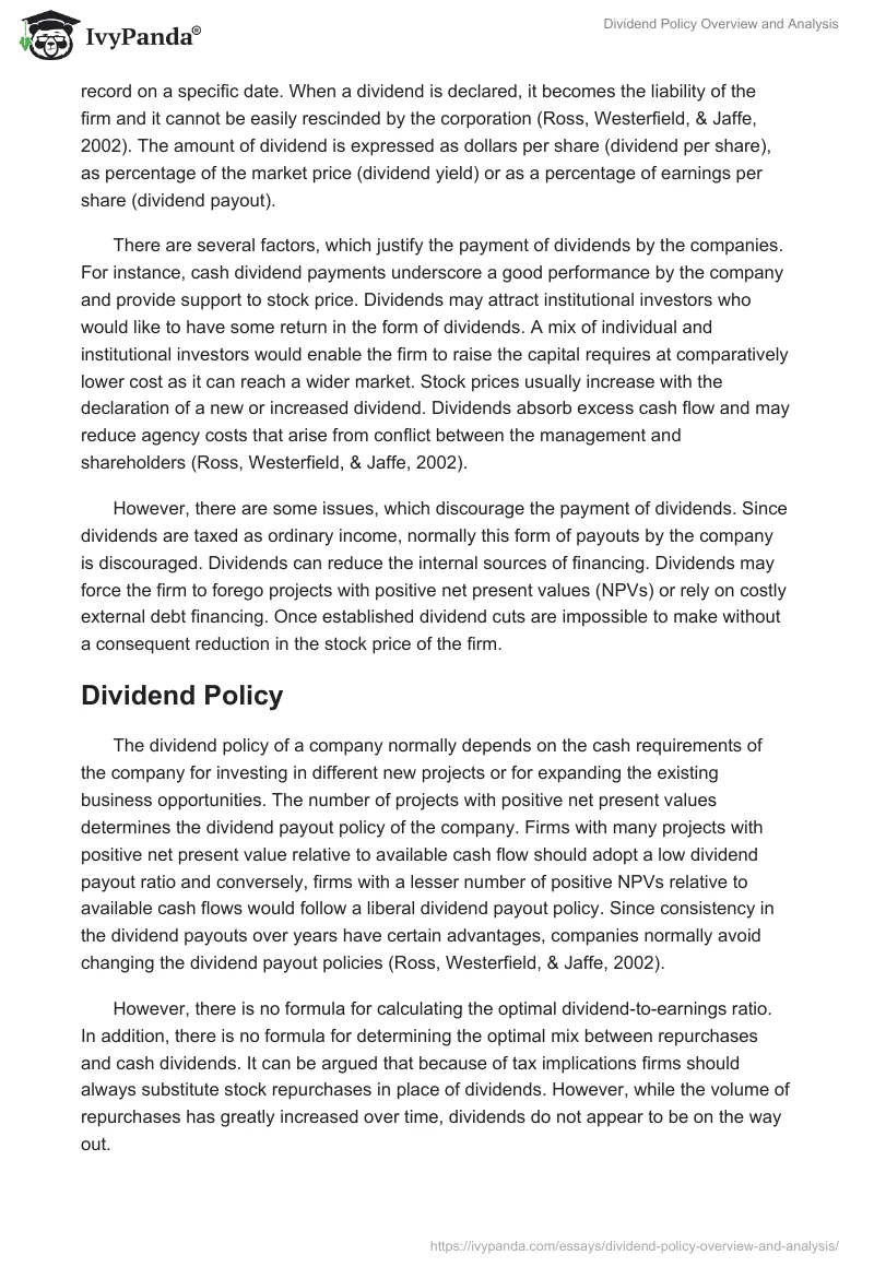 Dividend Policy Overview and Analysis. Page 2