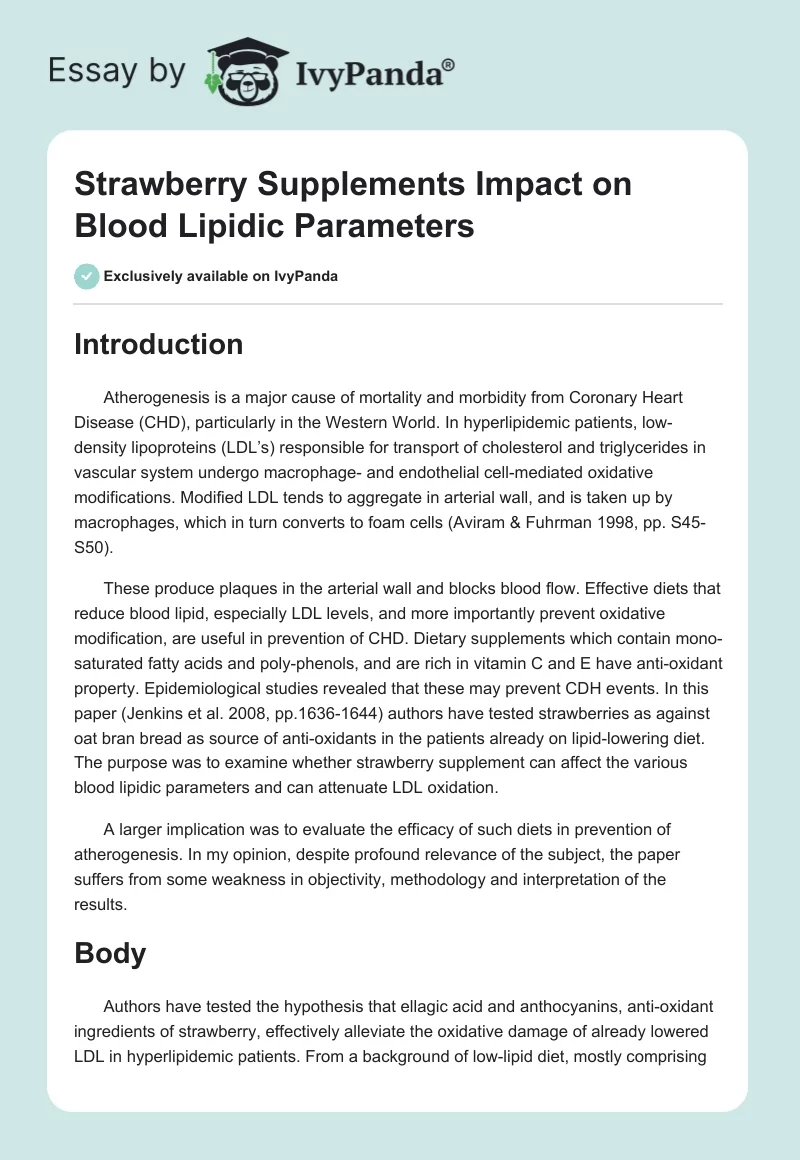 Strawberry Supplements Impact on Blood Lipidic Parameters. Page 1