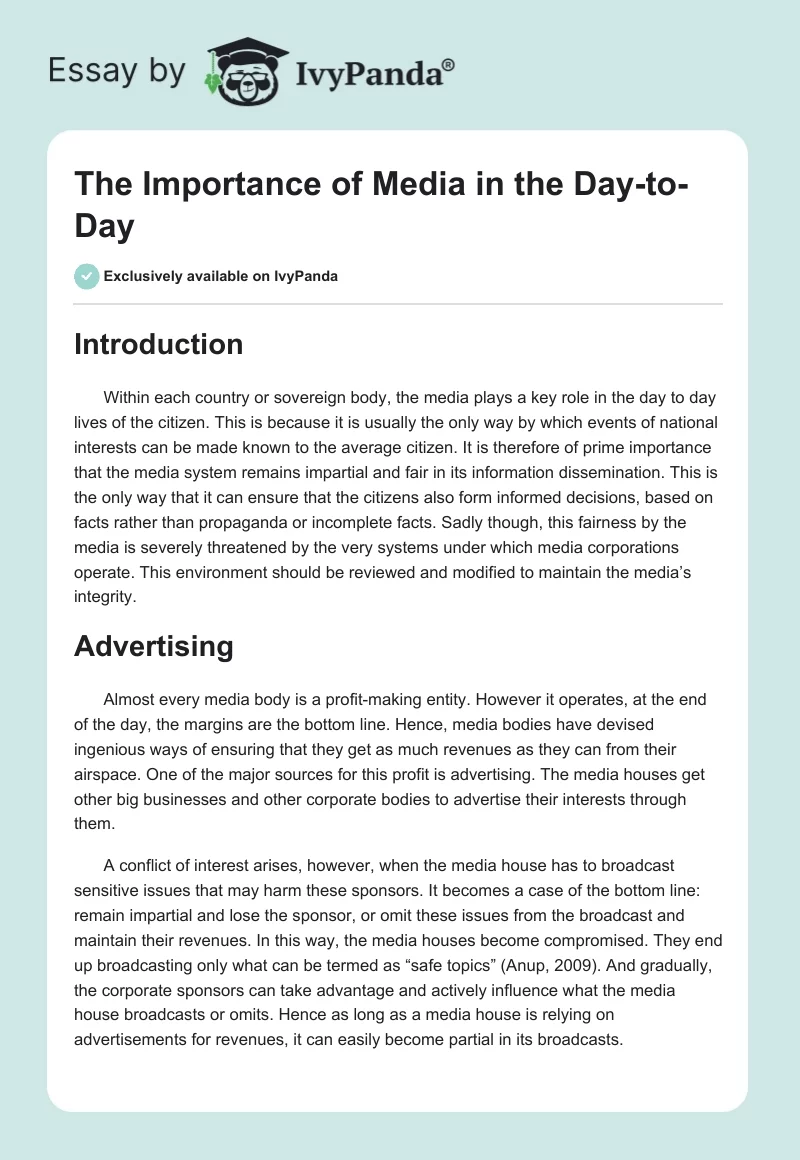 The Importance of Media in the Day-to-Day. Page 1