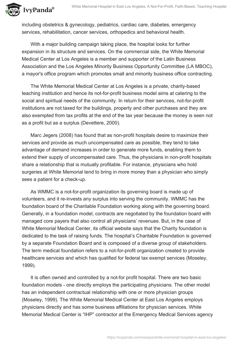 White Memorial Hospital in East Los Angeles: A Not-For-Profit, Faith-Based, Teaching Hospital. Page 3