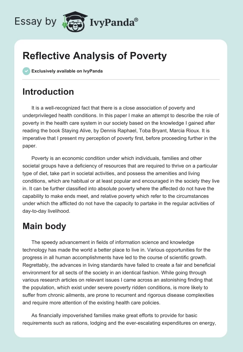 Reflective Analysis of Poverty. Page 1