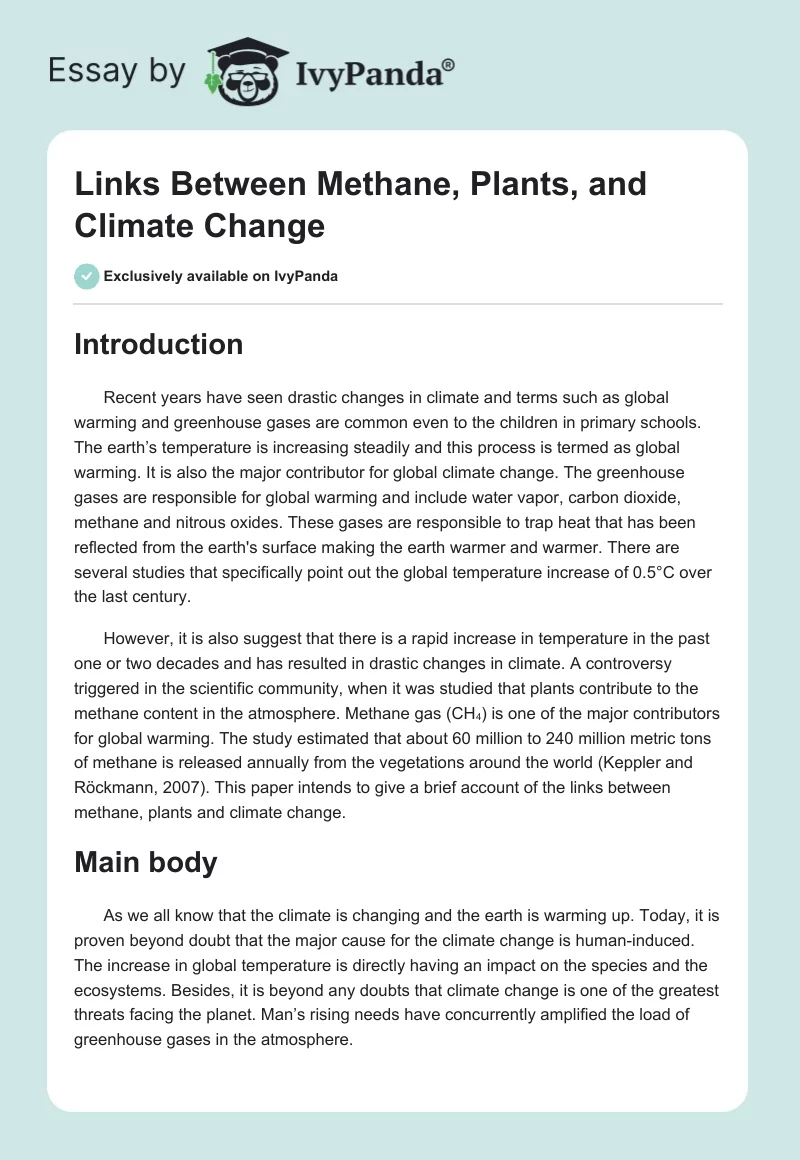 Links Between Methane, Plants, and Climate Change. Page 1