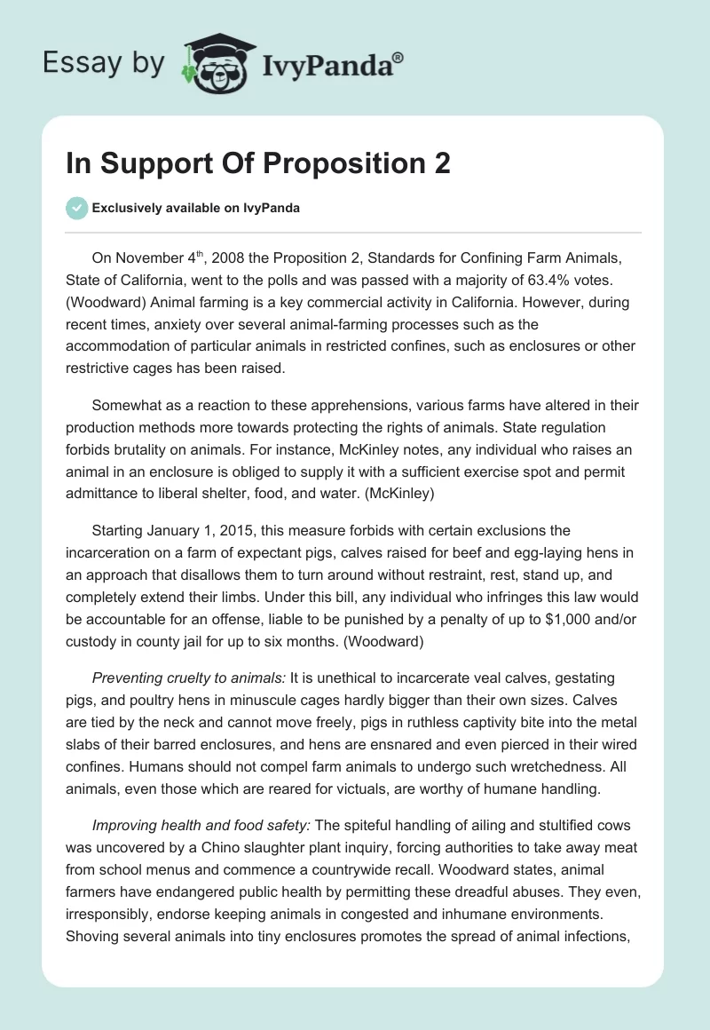 In Support Of Proposition 2. Page 1