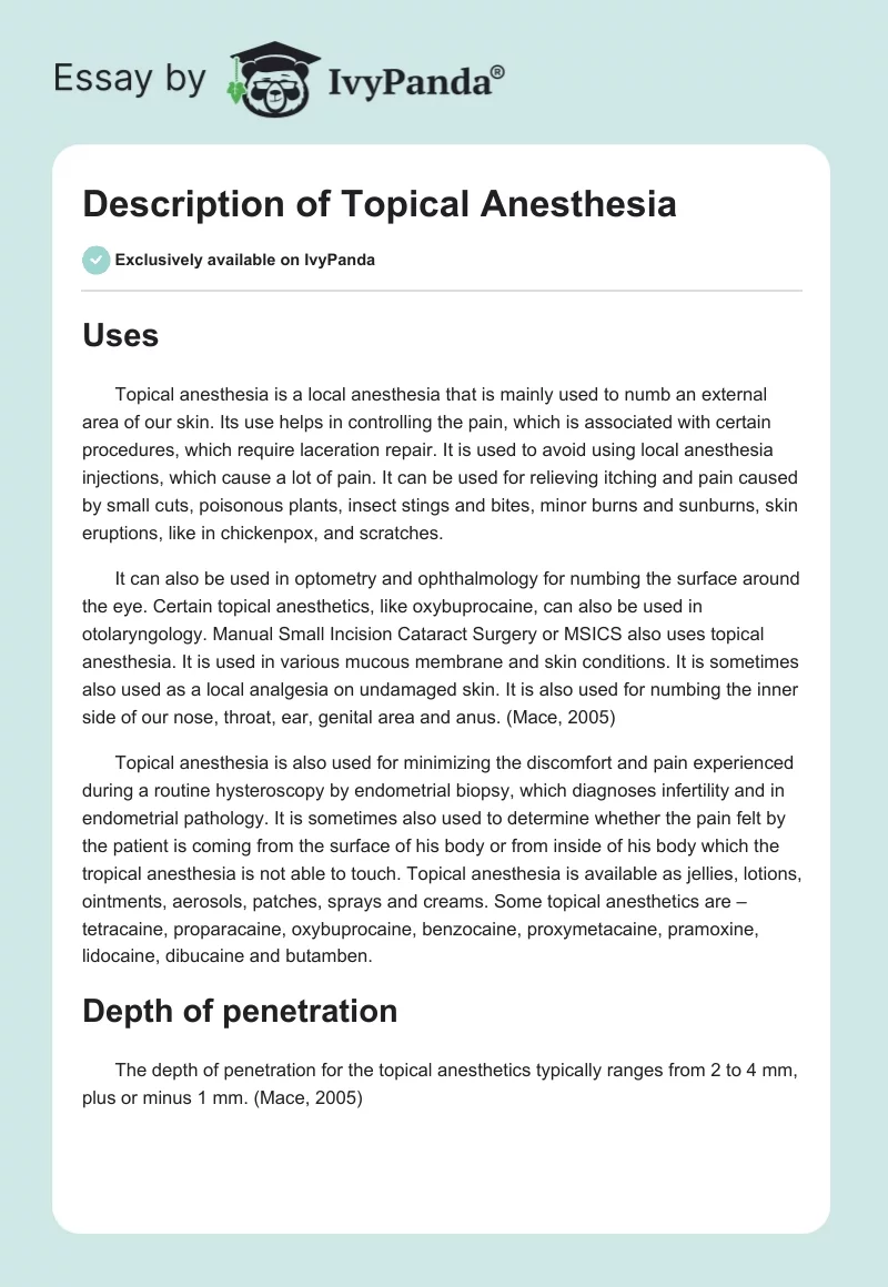Description of Topical Anesthesia. Page 1