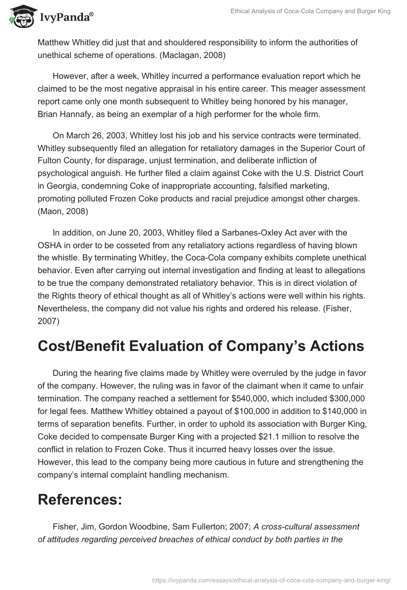 Ethical Analysis of Coca-Cola Company and Burger King. Page 2