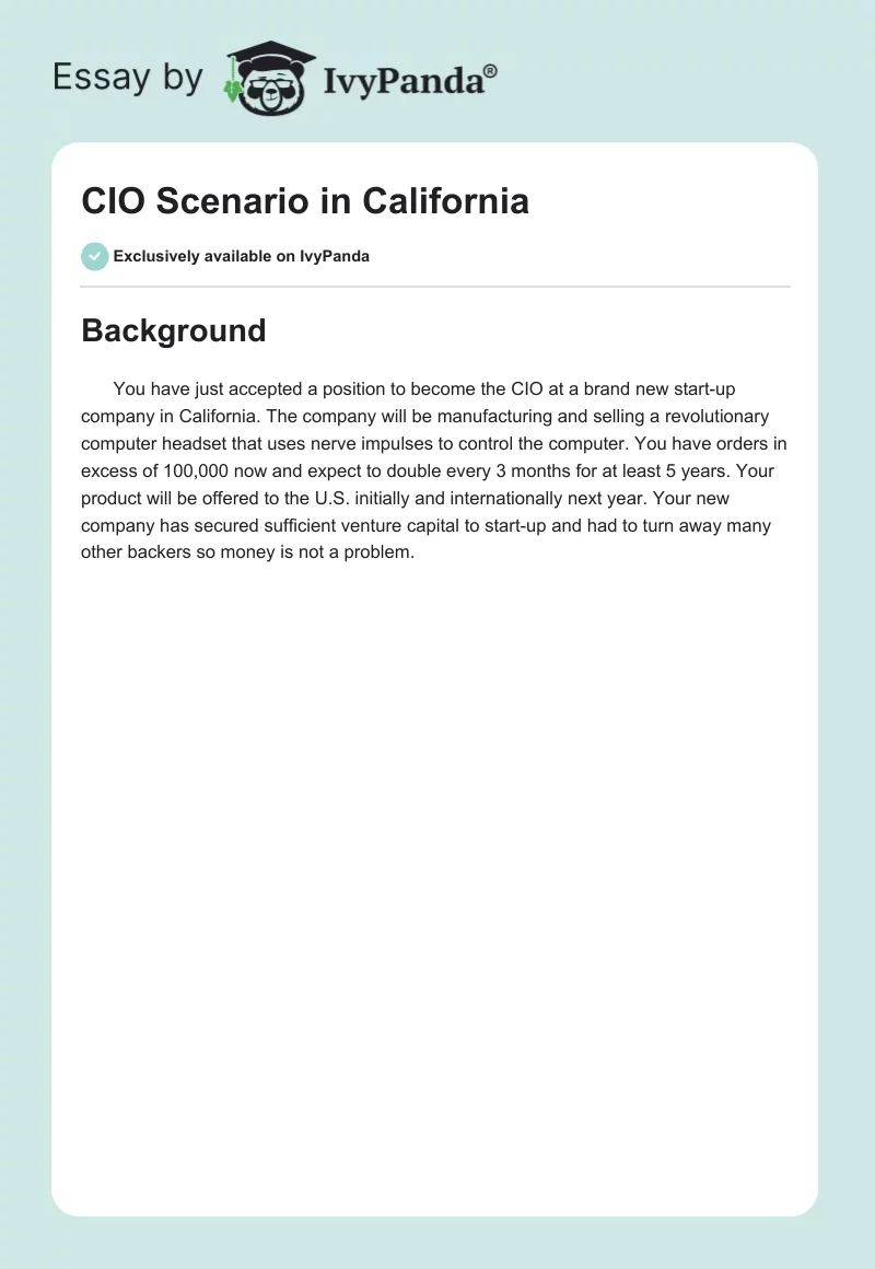 CIO Scenario in California. Page 1