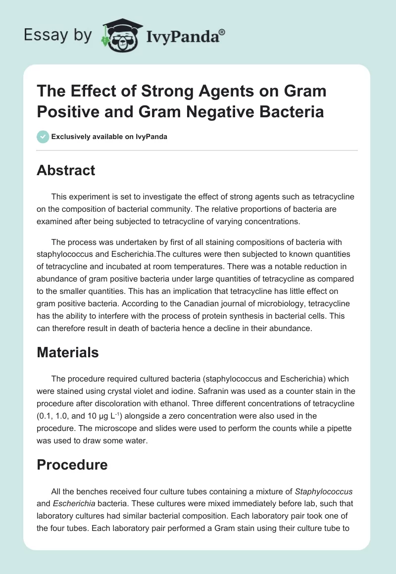 The Effect of Strong Agents on Gram Positive and Gram Negative Bacteria. Page 1
