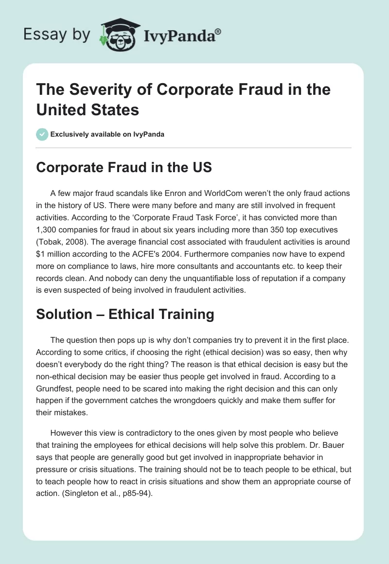 The Severity of Corporate Fraud in the United States. Page 1