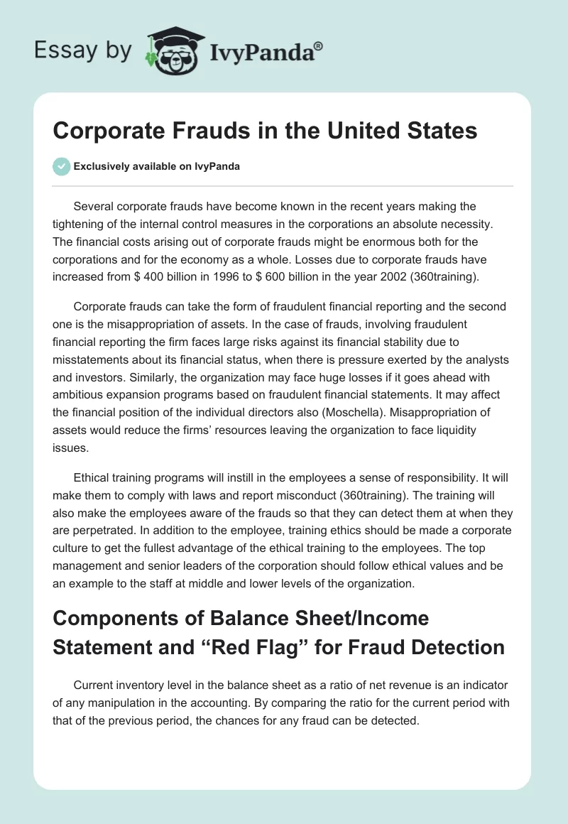 Corporate Frauds in the United States. Page 1