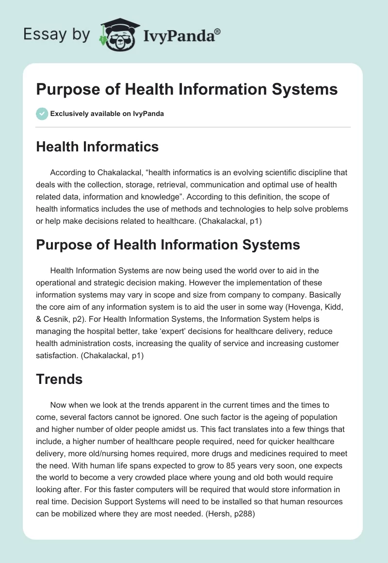 Purpose of Health Information Systems. Page 1