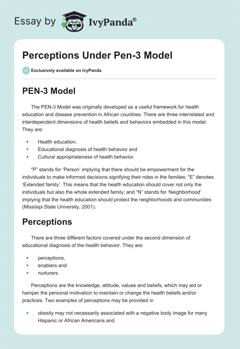 Perceptions Under Pen-3 Model. Page 1