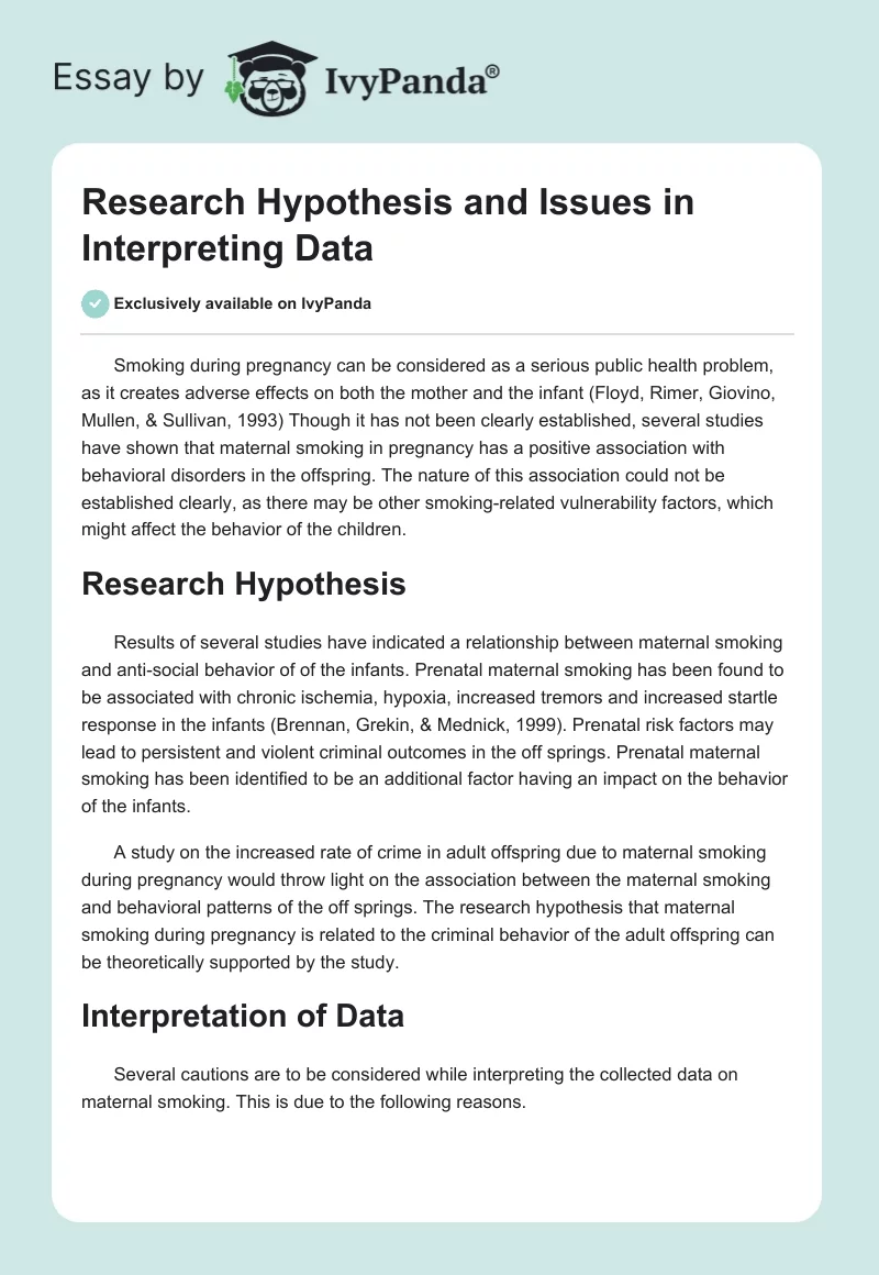 Research Hypothesis and Issues in Interpreting Data. Page 1