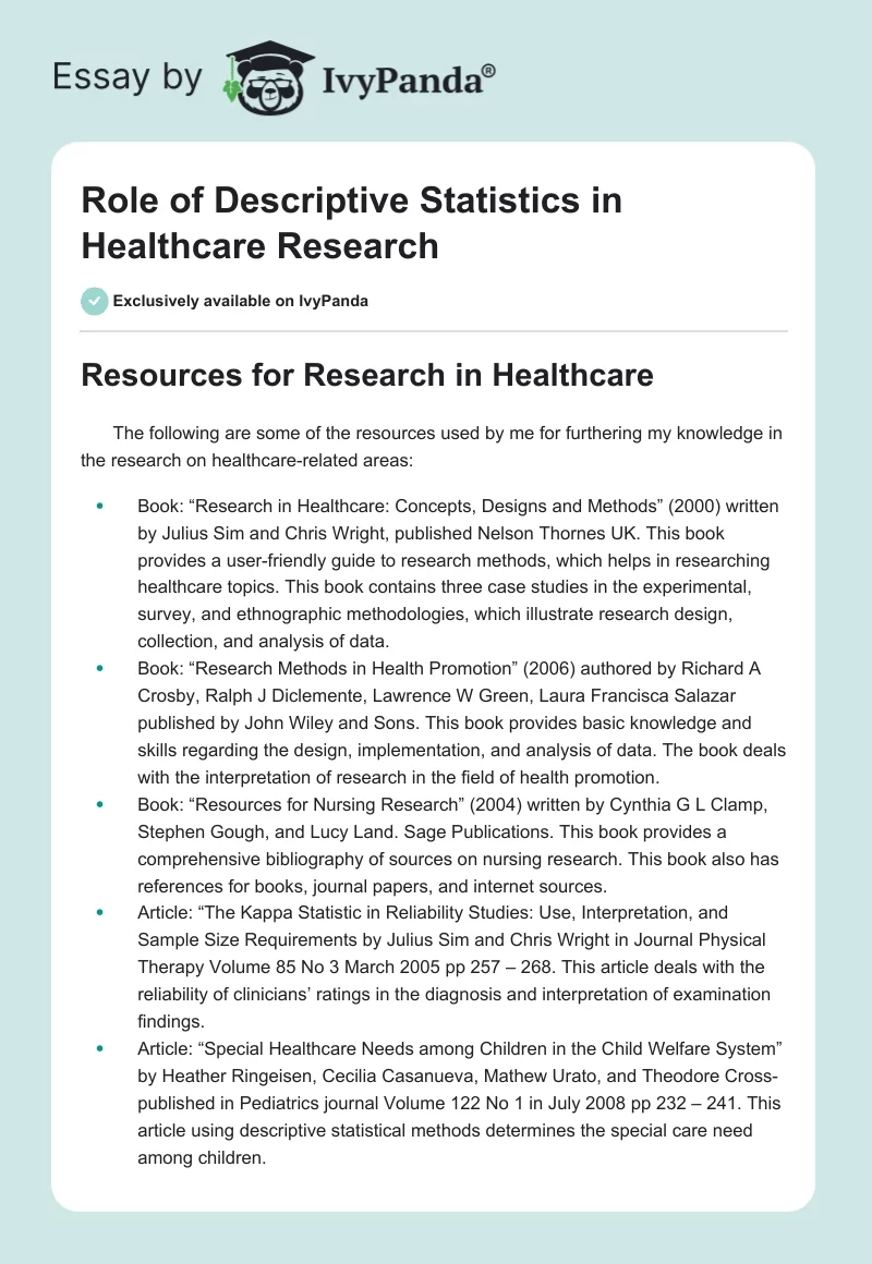 Role of Descriptive Statistics in Healthcare Research. Page 1