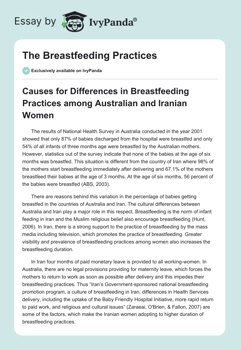 breastfeeding essay examples