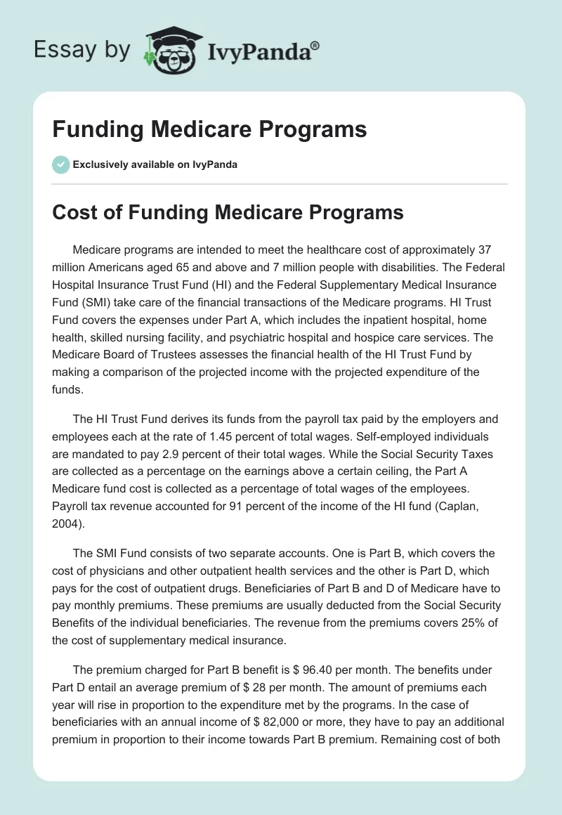 Funding Medicare Programs. Page 1