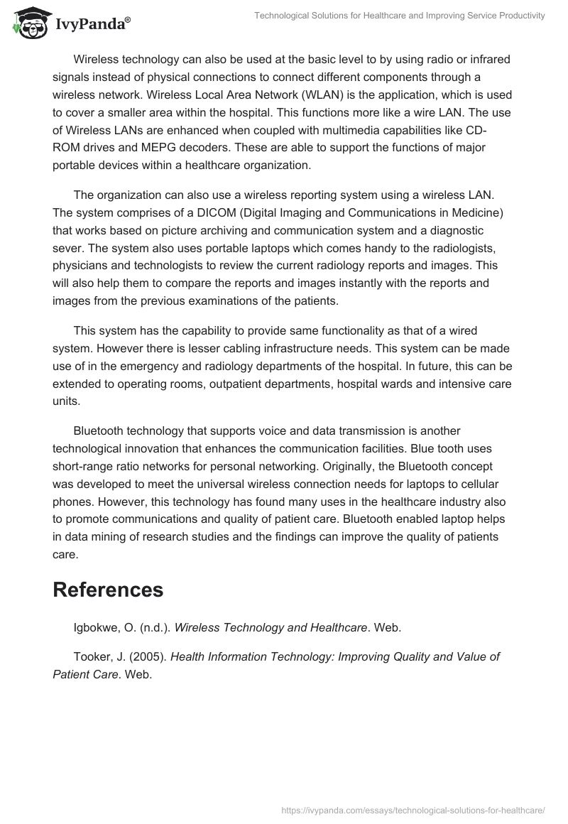 Technological Solutions for Healthcare and Improving Service Productivity. Page 2