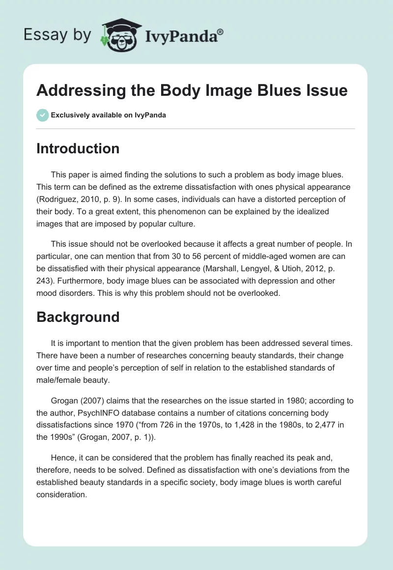 Addressing the Body Image Blues Issue. Page 1