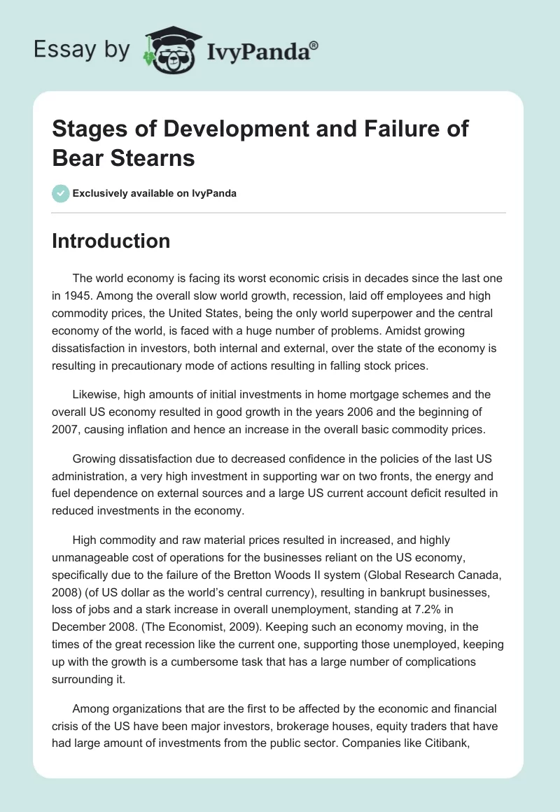 Stages of Development and Failure of Bear Stearns. Page 1