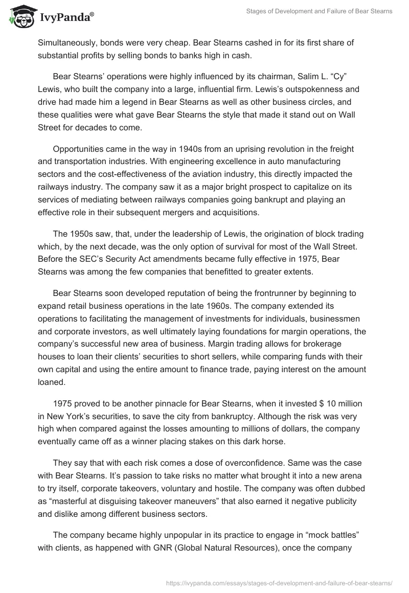 Stages of Development and Failure of Bear Stearns. Page 3