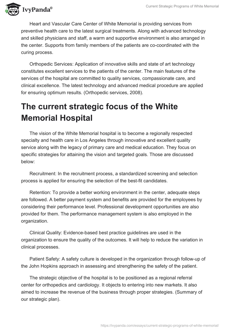 Current Strategic Programs of White Memorial. Page 2
