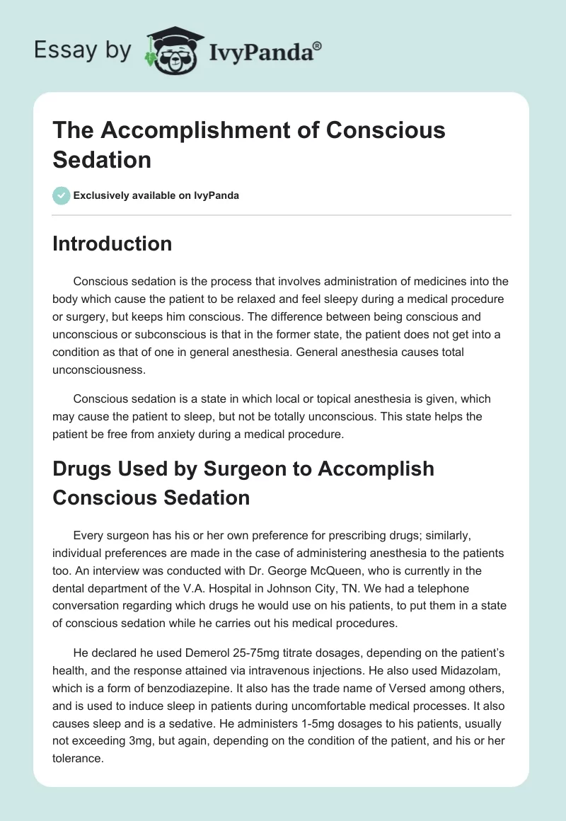 The Accomplishment of Conscious Sedation. Page 1