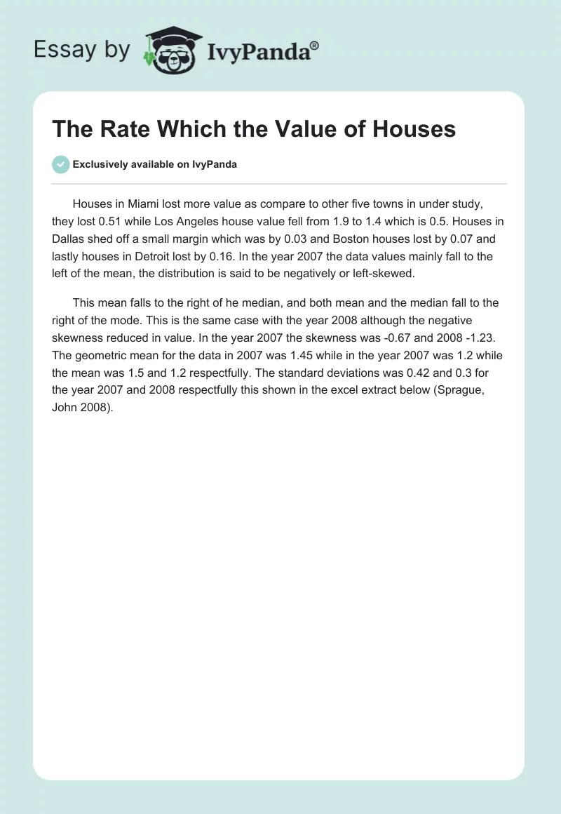 The Rate Which the Value of Houses. Page 1