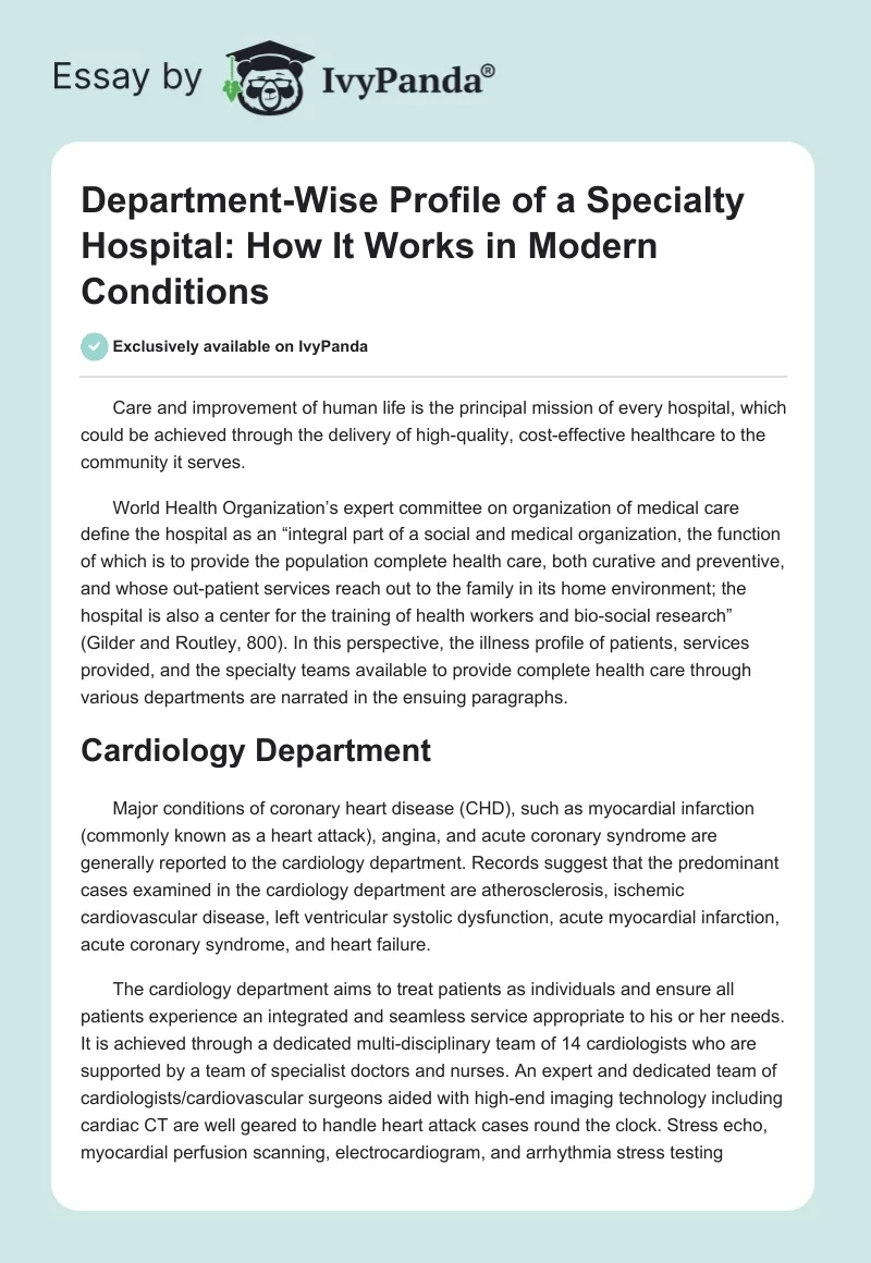Department-Wise Profile of a Specialty Hospital: How It Works in Modern Conditions. Page 1