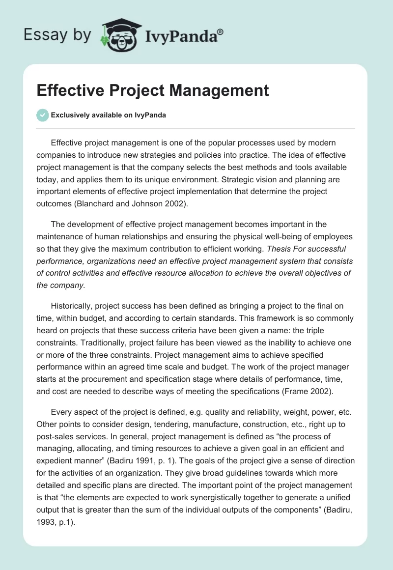 Effective Project Management. Page 1
