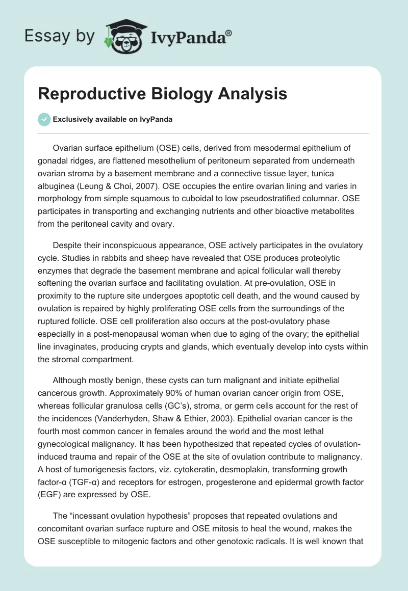 Reproductive Biology Analysis. Page 1